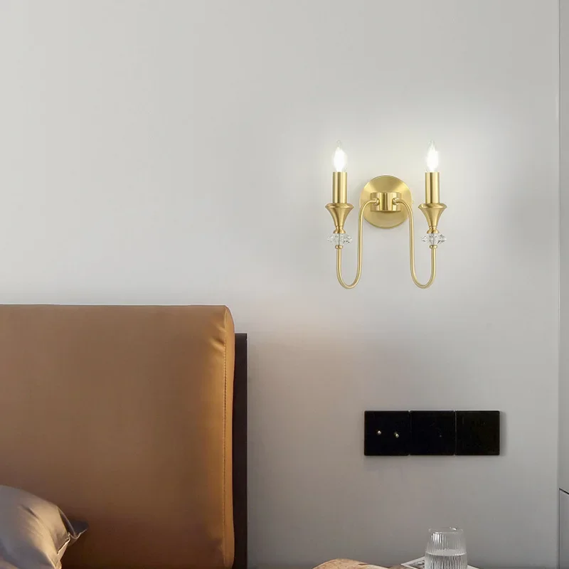 French retro all-copper wall lamp single-head double-head three-head candle American living room background wall aisle bedroom b