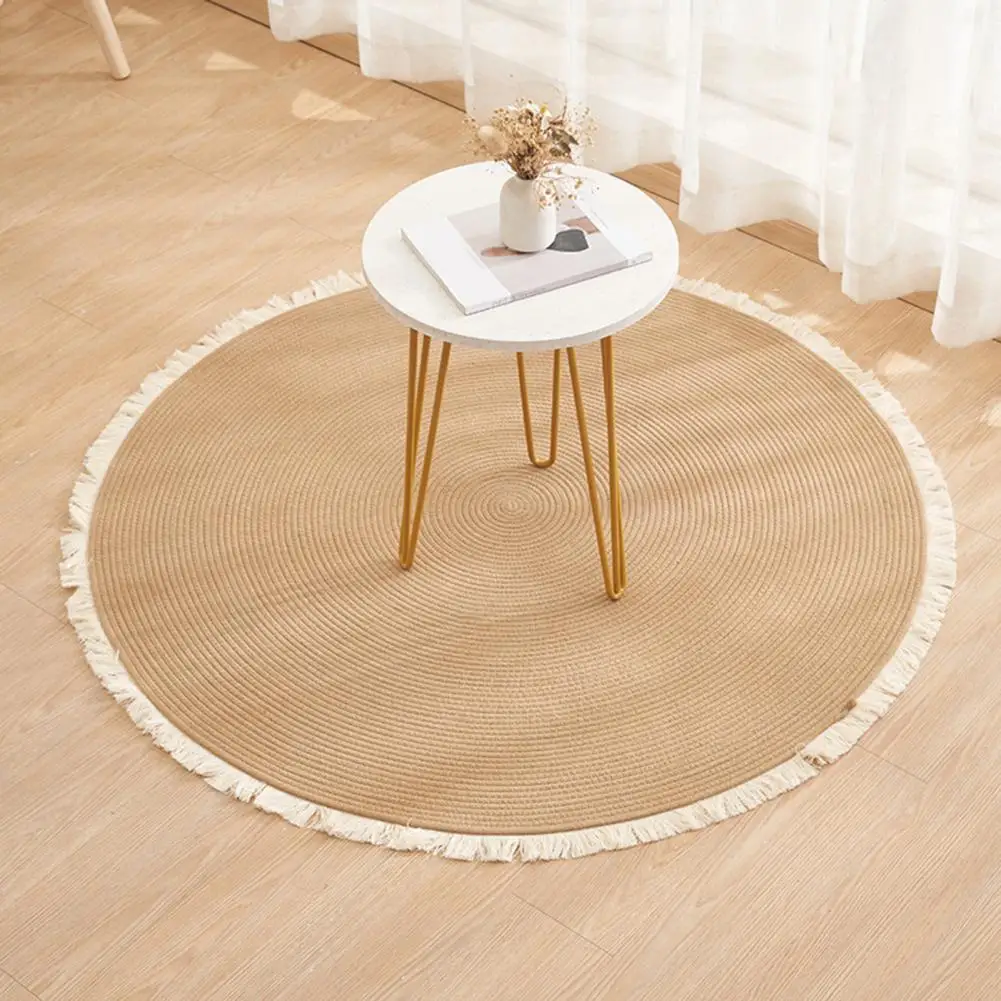 Easy to Clean Room Carpet Rustic Kitchen Rug Round Shape Vintage Cotton Rope Area Rugs with Tassel Fringe for Room for Easy