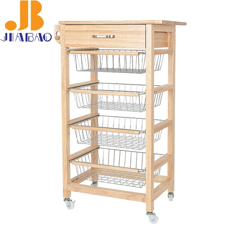 New Design Wooden Kitchen Trolley Cart with Baskets