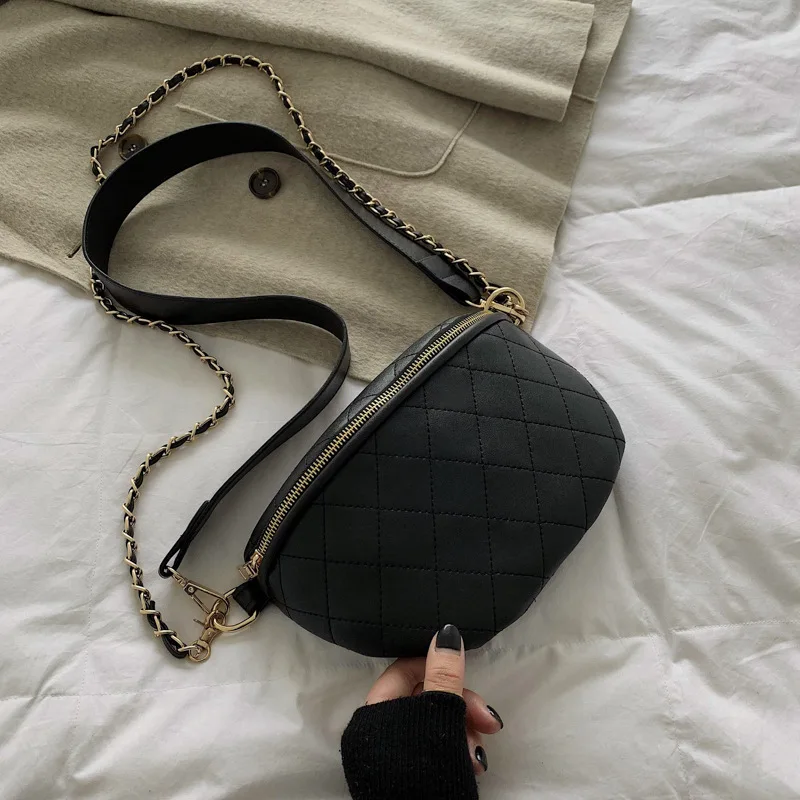 Chain Waist Bags Women Leather Belt Bags Female Fanny Pack High-quality Zipper Chest packs Luxury Brand Banana Bags Phone pocket