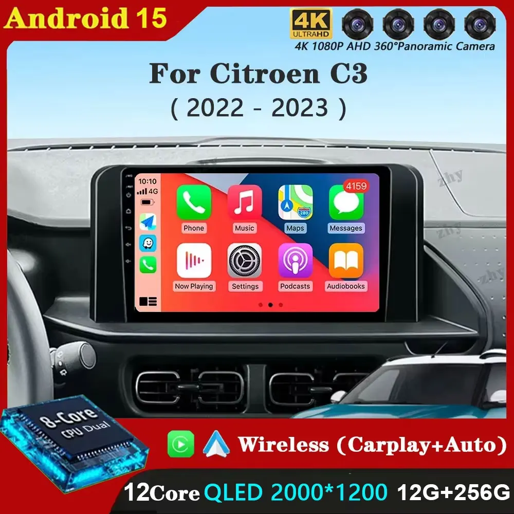 

Android 15 Carplay Auto For Citroen C3 2022 - 2023 Car Radio Multimedia Video Player Navigation GPS No 2Din 2 Din DVD DSP 4G