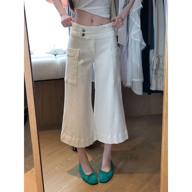 American Retro Big Pocket Micro-pull Jeans Children Summer Thin Spice Girls Fashion Slim-fitting and Thin Seven-point Pants