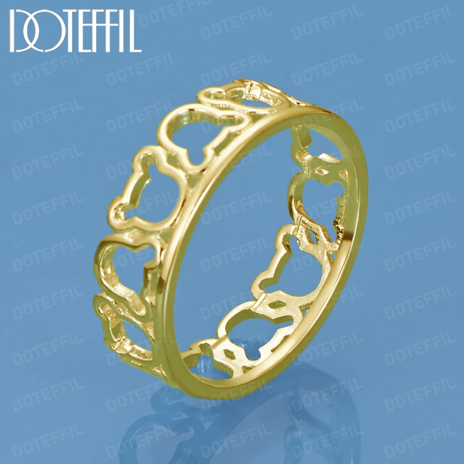 DOTEFFIL 18K Gold Classic Ring For Women Romantic Fashion Wedding Engagement Party Gift Charm Jewelry