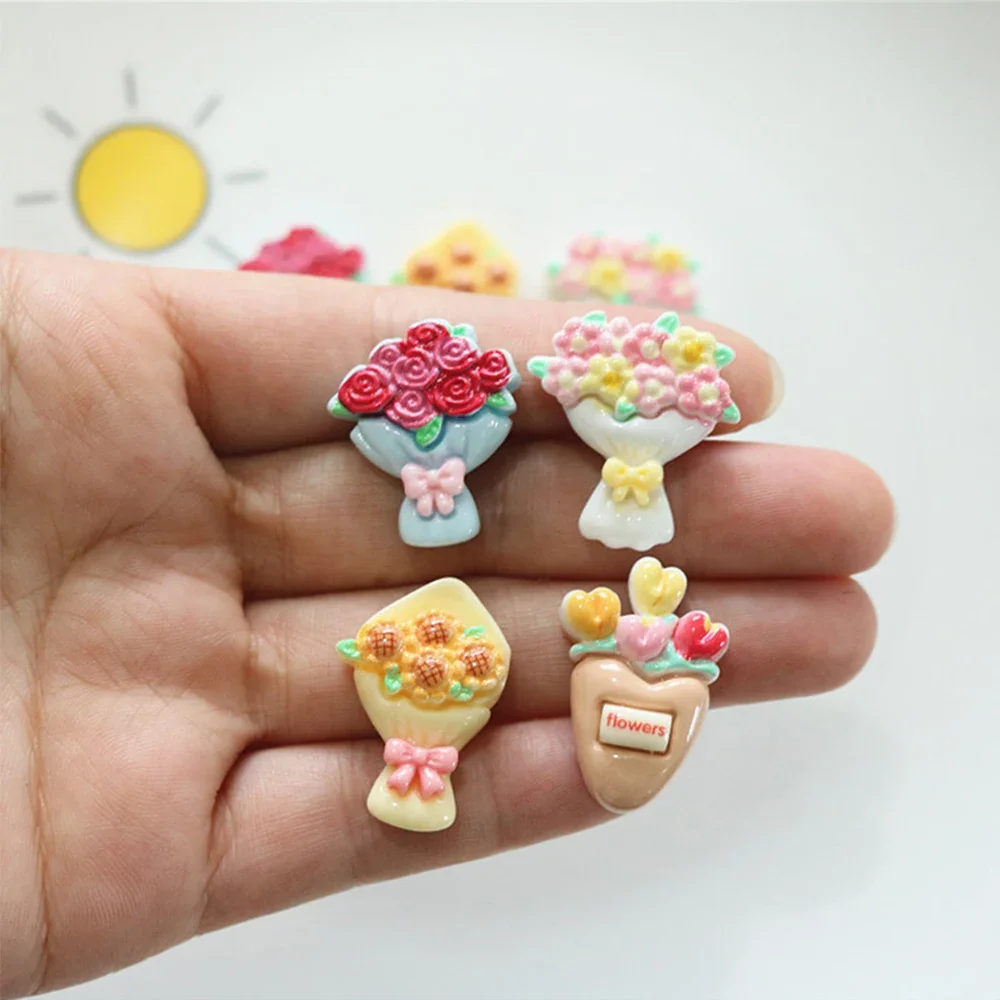 10 шт. Kawaii блестящий букет серии миниатюрные кабошоны из смолы с плоской спинкой для шпильки для скрапбукинга DIY домашний декор аксессуары для рукоделия