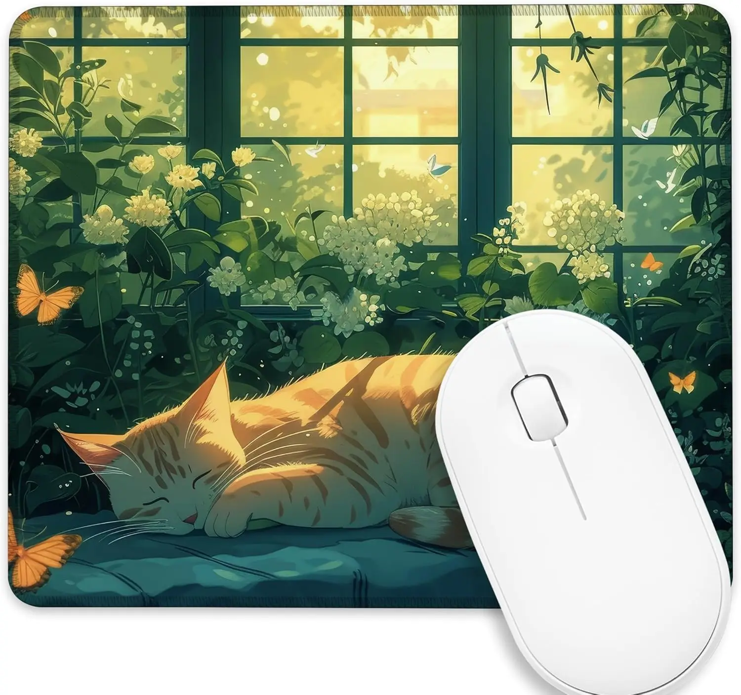 

An orange cat is sleeping on the windowsill. Mousepad PC mechanical keyboard washable anti-slip desktop decoration HD printing