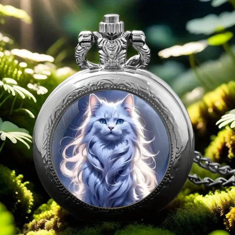 

Fashion Animal Pocket Watch Student Vintage Flap Pendant Necklace Quartz Watch Kids Holiday Gifts