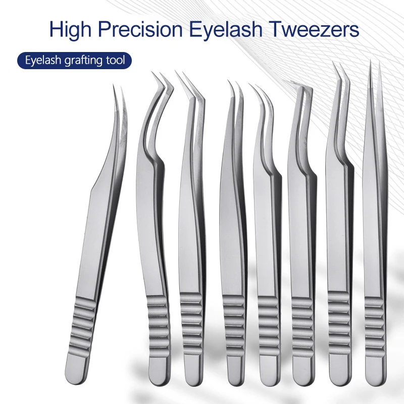 1Pcs Stainless Steel Lash Tweezers Professional Eyelash Extensions Tweezer Makeup Tools Silver Sticker Eyelash Volume Tweezers