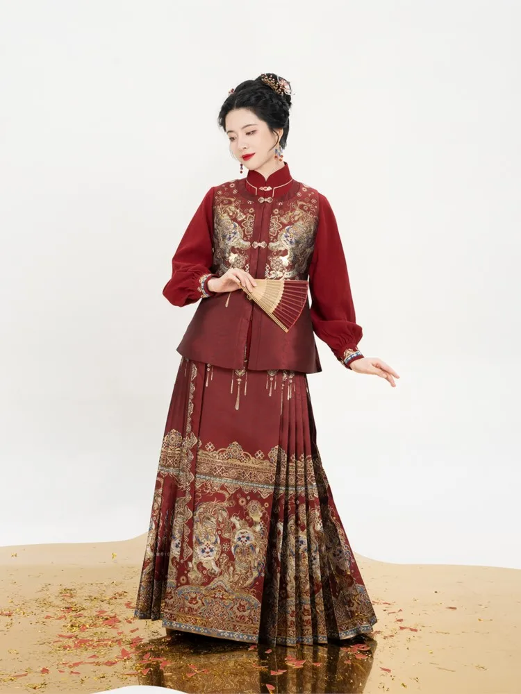 

Красное платье Hanfu, рубашка с защитным воротником-стойкой, свадебная тост