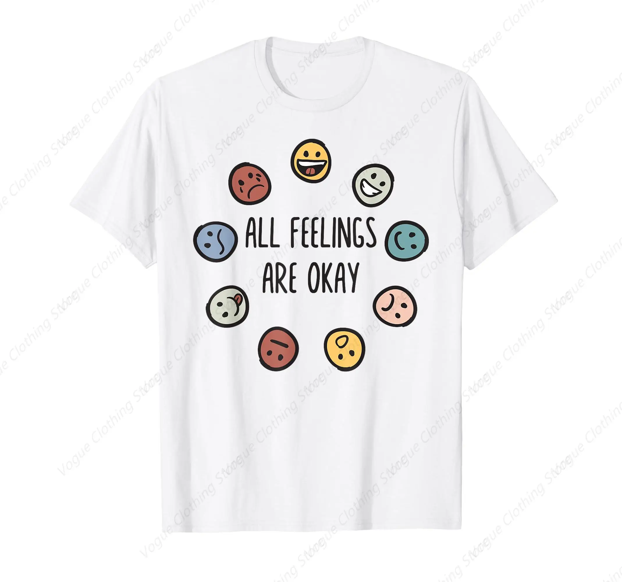 All Feelings Are Okay Mental Health Awareness Month Emotion T-Shirt Funny Prevailing Tee Fashion Short Sleeves Comfortable Soft