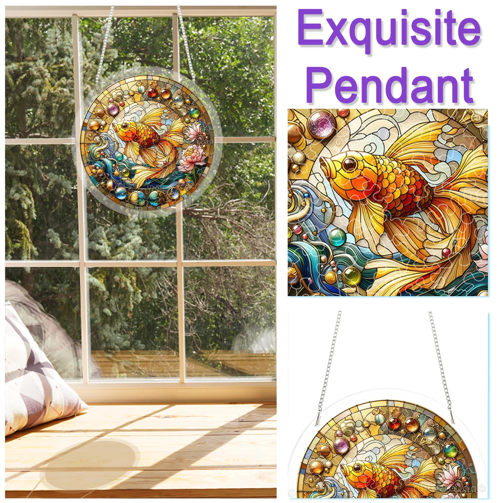 Elegant Suncatcher Kit with Hanging Chain DIY Stained Glass Decoration Non-Fading Stylish Windows Ornament for Room Wall Art - view 5