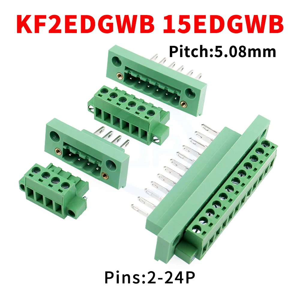 (5/10PCS) KF 2EDGWB + 2EDGKM 5.08mm Through Wall Plug Terminal Block 15EDGWB 5.08 PCB Soldered Connector with Fixed Panel 2~24P