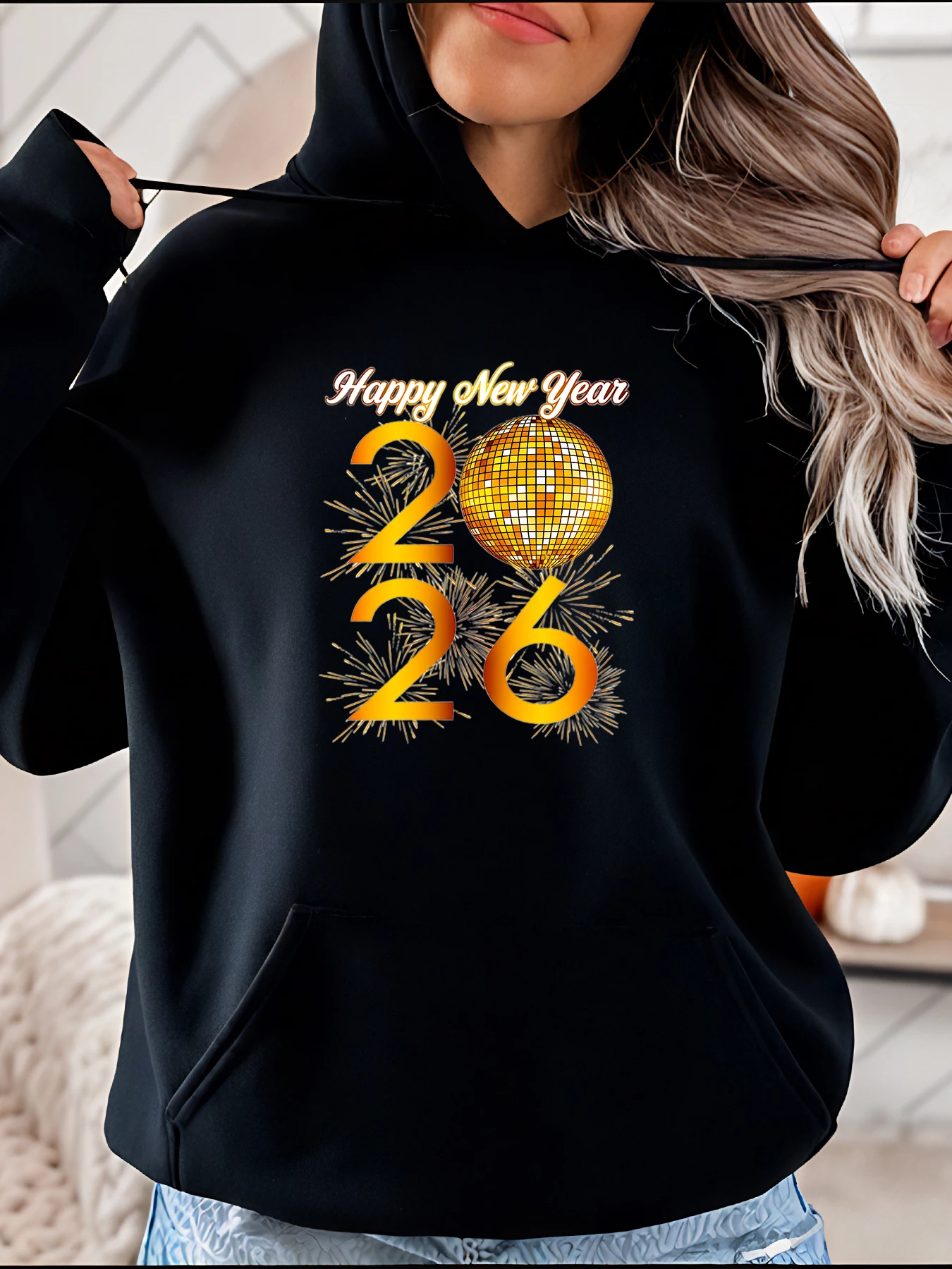 

С Новым годом 2026, толстовка с принтом диско-шара, женская повседневная модная толстовка, праздничная одежда 280