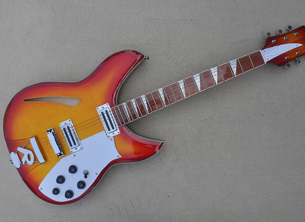 Guitarra eléctrica de 6 cuerdas, alta calidad, estilo Semi hueco Sunburst, diapasón de palisandro, oferta personalizada MIFS-6107