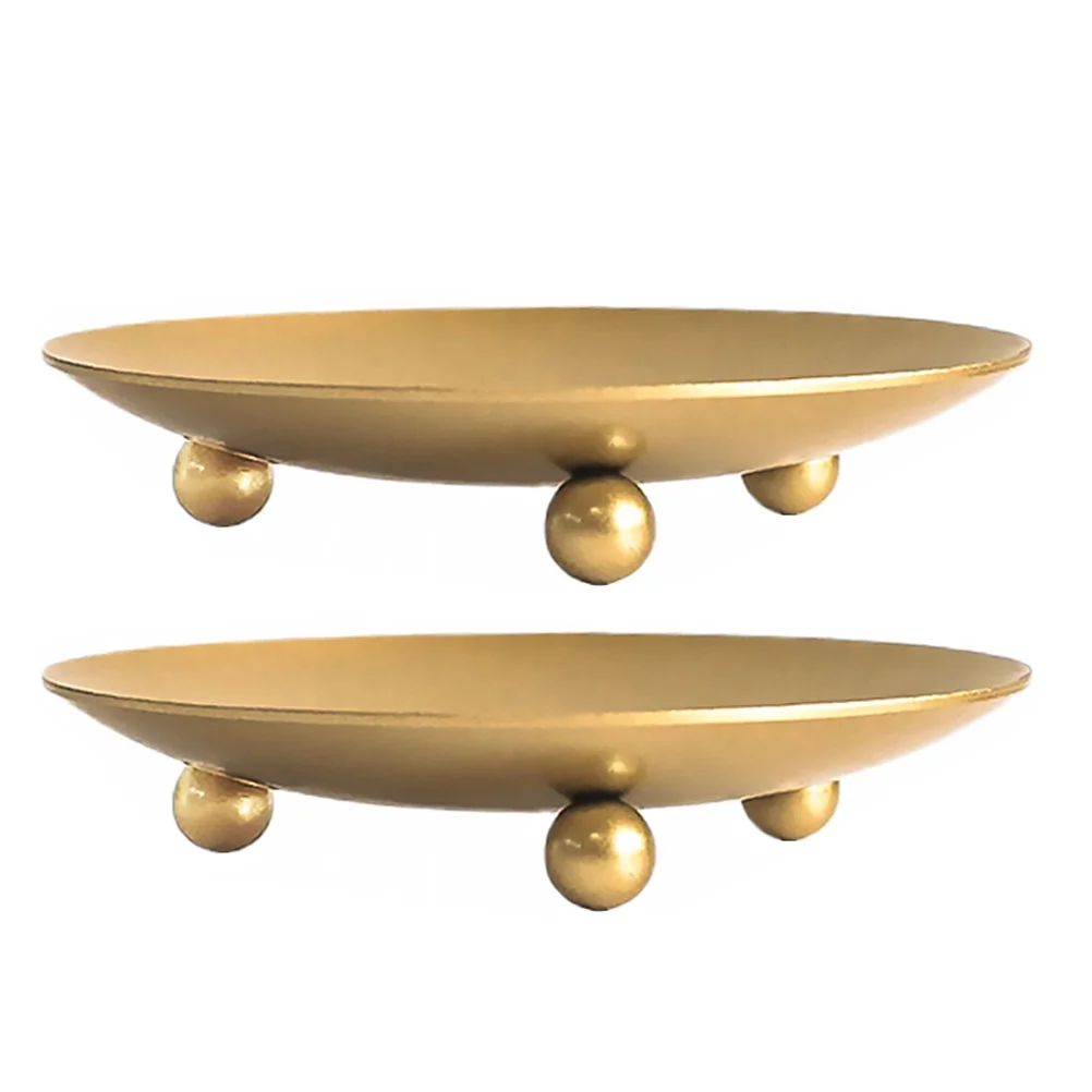 

2pcs Candleholder Tray Golden Iron Desktop Storage Tray For Party Wedding Home Decor Tea Dessert Holder Modern Style