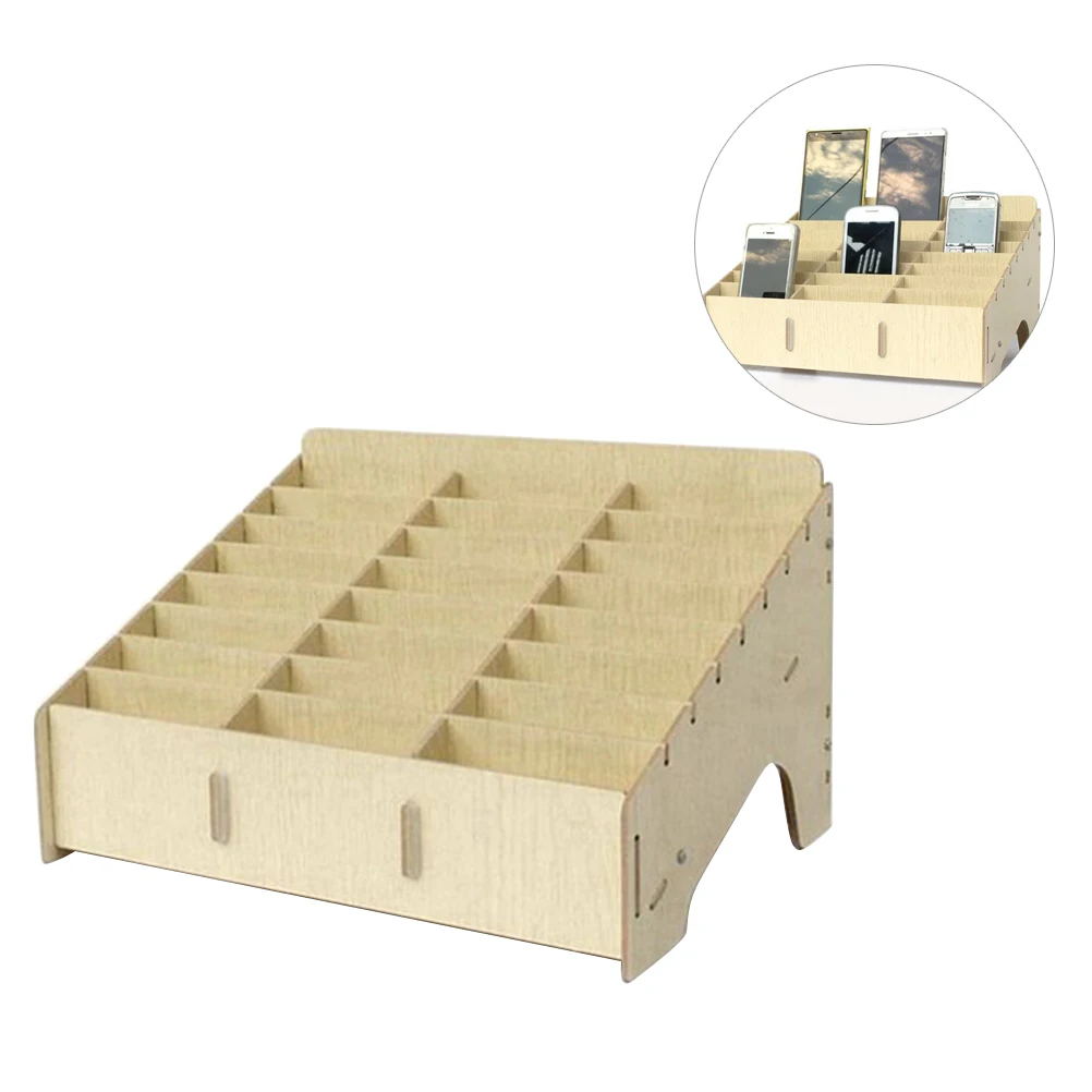 

Wooden Mobile Phone Management Storage Box Creative Desktop Office Meeting Finishing Grid Multi Cell Phone Rack Shop Display( ,