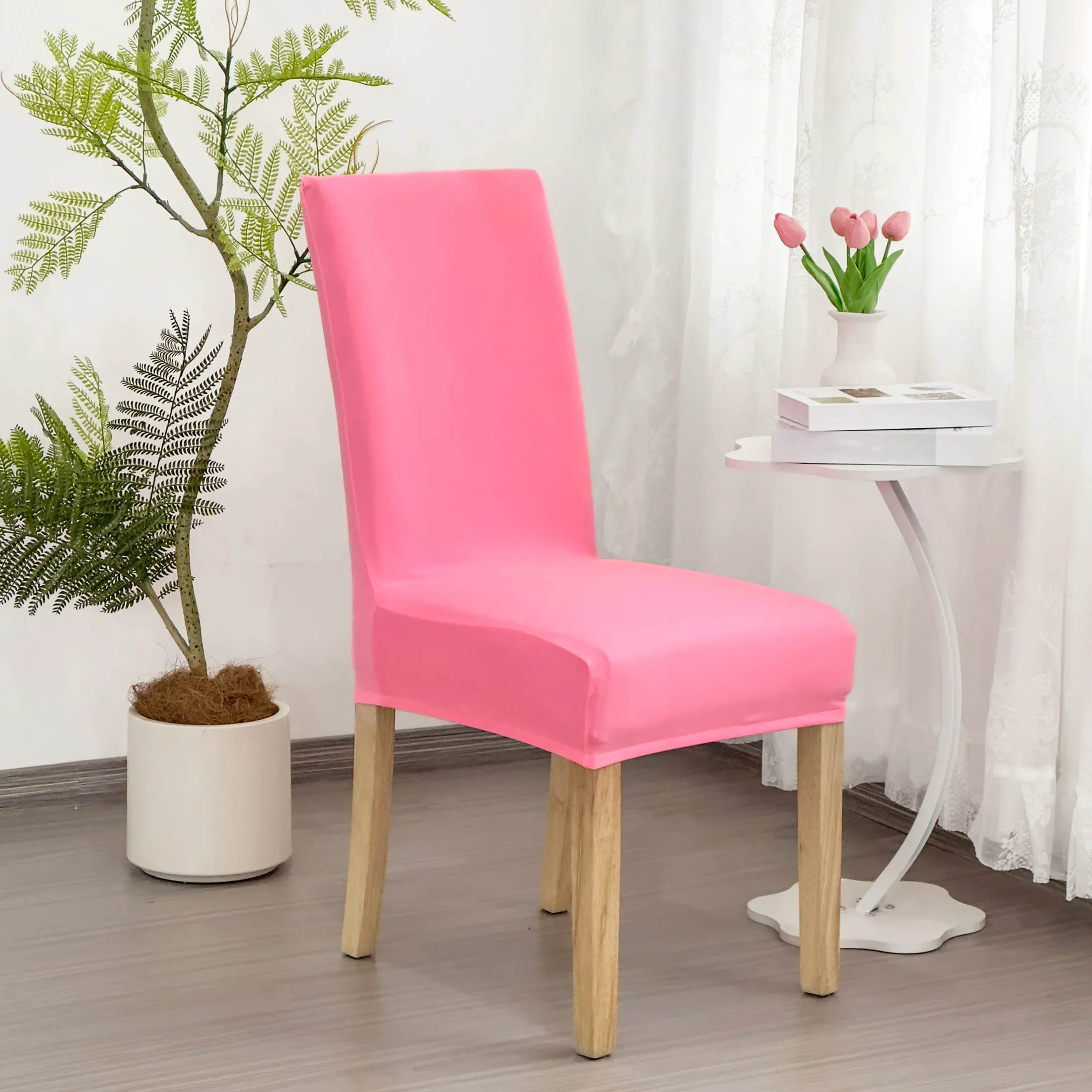 4/6/8pcs Solid Color Stretch Chair Covers, Made of Durable Polyester Fiber, Machine Washable, Universal Fit for Most Chairs