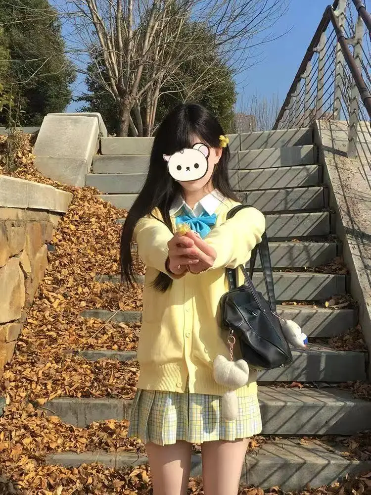 

Yellow High Waist A-Line Pleated Skirt Original College Sle JK orm Skirt Slimming f-length Skirt Faionable Wo...