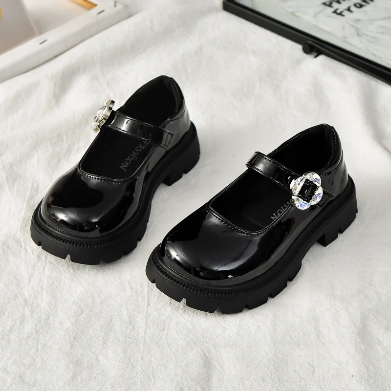 Girl's Thick Sole Buckle Round Toe Mary Jane Leather Shoes Children Stylish Classy Fashion Outdoor Versatile Style Daily