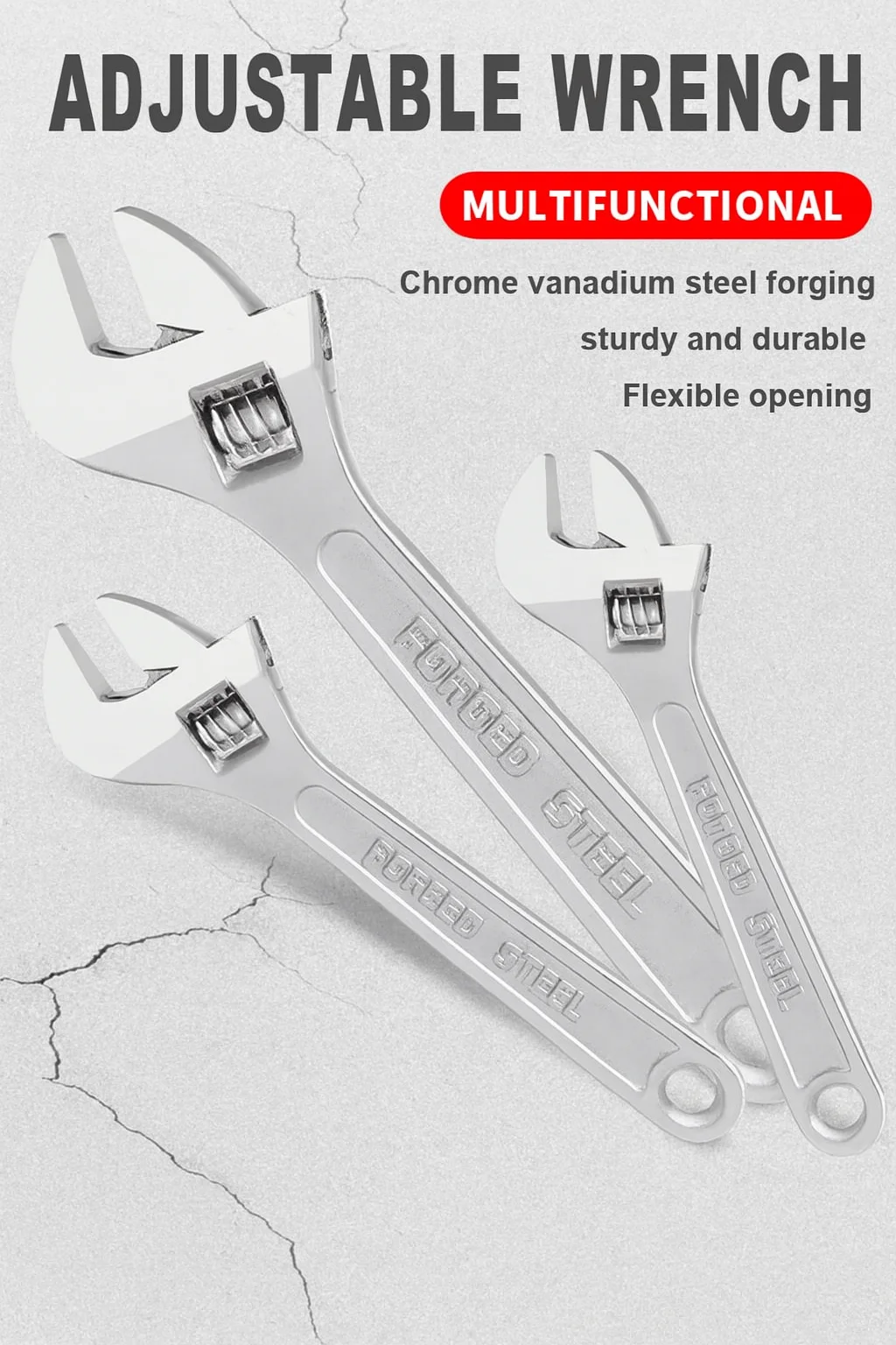 

Adjustable Wrench, Large Opening, Long Handle, Universal Spanner, Hand Repair Tools for Mechanical Workshop, CR-V Steel, Multi-P
