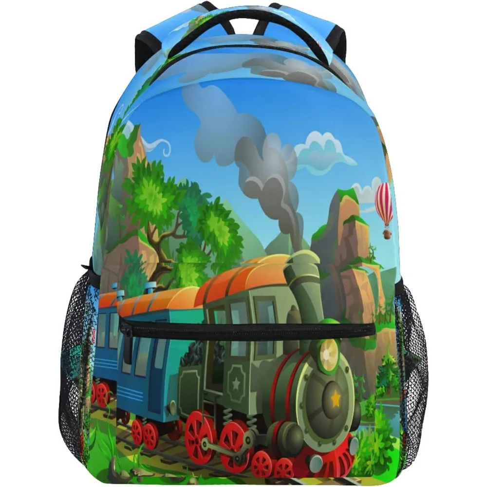 

Back to Campus Hit! Cartoon Train Backpack, Scenic Adventure Motif, Cute Daily Bag for Kids & Train Lovers