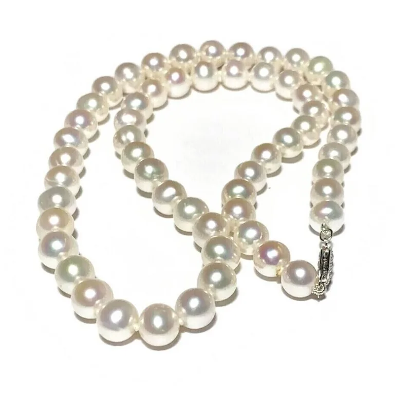 Top AAAAA Japan Akoya 8-9mm White Pearl Necklace Fashion Versatile Women's Necklace 18 Inch 14K