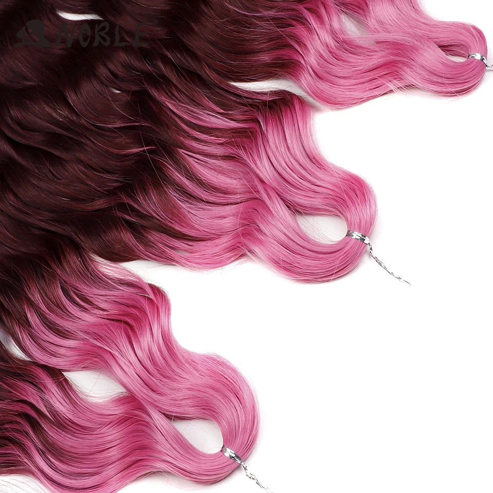 Rambut Sintetis Noble 24 Inch Model Water Wave untuk Kepang, Ekstensi Rambut Ombre Warna Pelangi Deep Wave Curl Twist Crochet