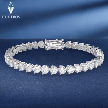 3/4/5mm Full Moissanite Tennis Bracelet 3 Prong Setting Moissanite Diamond Bracelets for Women Men 925 Sterling Silver Jewelry