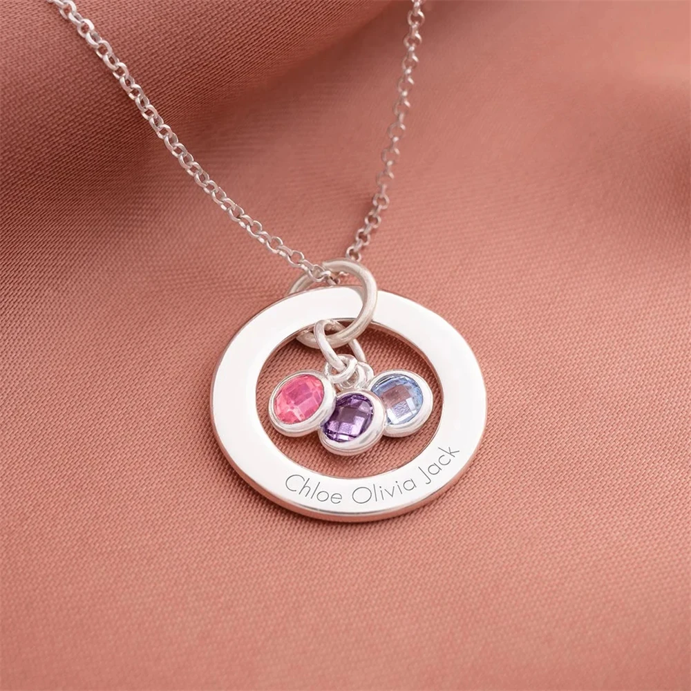 Personalised Necklace Family Eternal Ring Custom Engraved Multiple Names Birthstone Necklaces Women Jewelry Collares Para Mujer