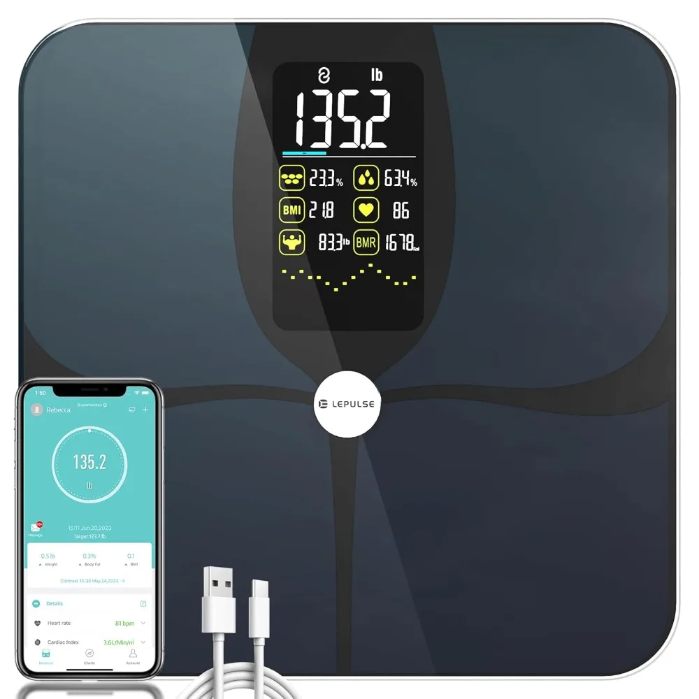 Body Fat Scale, Large Display Scale for Body Weight, Accurate Digital Bathroom Scale, Rechargeable BMI Smart Weight Scale with