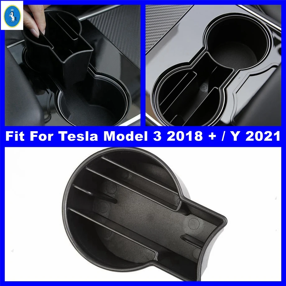 Plastic Car Front Center Water Cup Holder Card Storage Container Box For Tesla Model 3 2018 - 2022 Model Y 2021 2022 Accessories