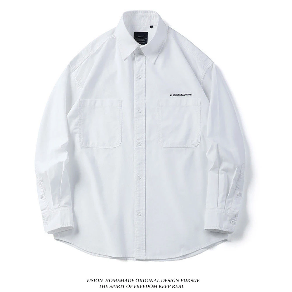 

Spring Collection Men's Casual Style Long Sleeve Cotton Shirt Loose Fit Breathable Pure Cotton Pocket Design Casual Shirt