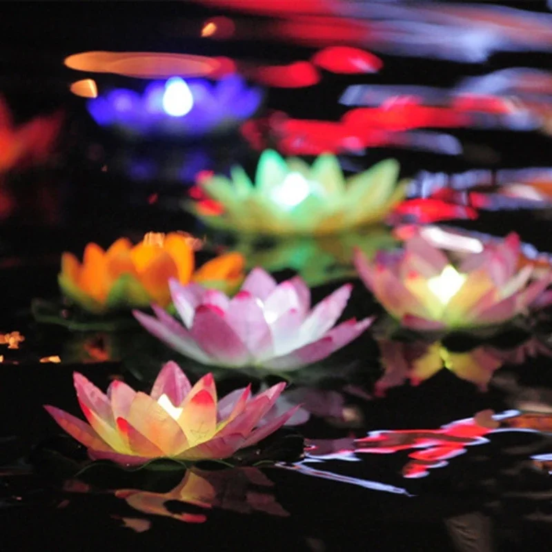 LED Floating Lotus Flower Lamps On Water Swimming Pool Garden Decoration Light