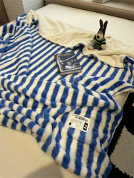 Modern Simple Striped Rabbit Velvet Blanket Autumn and Winter Thickened Lunch Break Blanket Bedroom Sofa Shawl Blanket