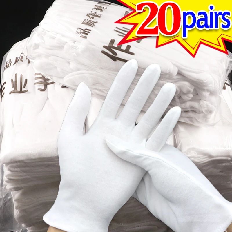 1/20pairs White Cotton Work Gloves Dry Hands Handling Film SPA Gloves Ceremonial High Stretch Gloves Household Cleaning Tools