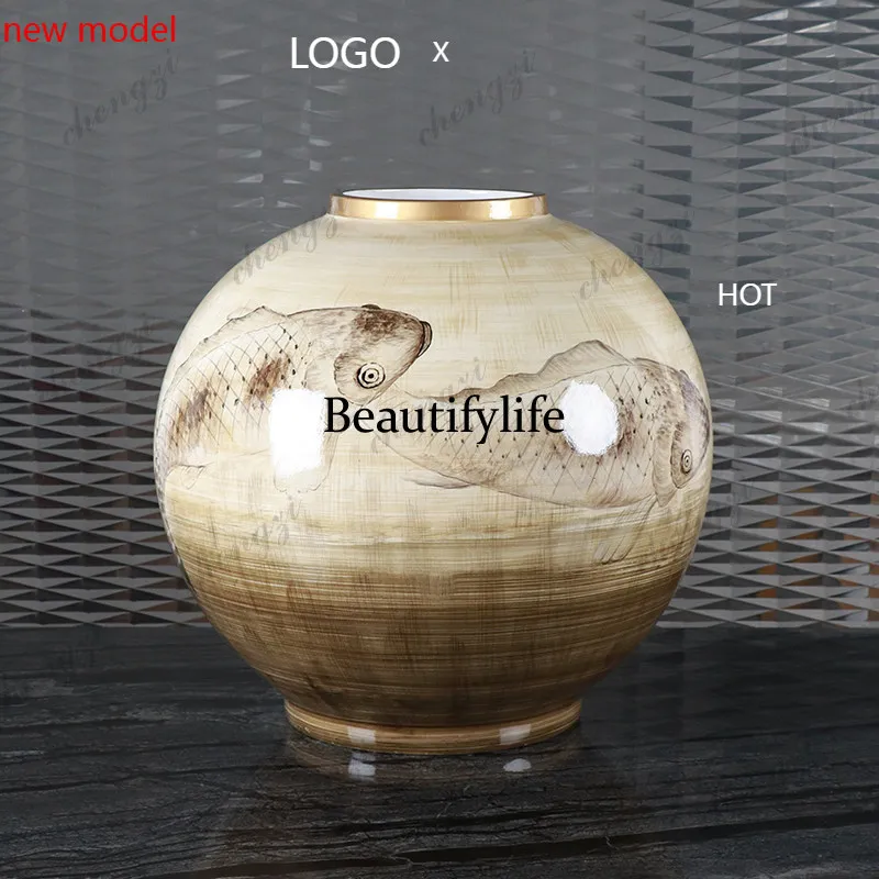 dd182Modern new Chinese classical painting, ceramic flower ware, living room entrance bogu frame vase ornament