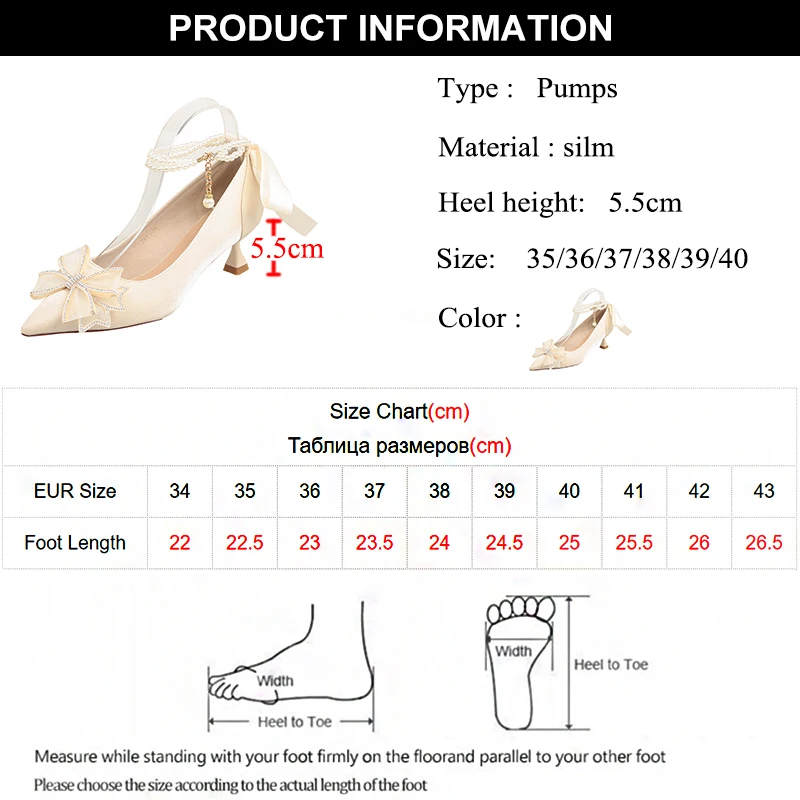 Rimocy Crystal Bow High Heels Shoes Women Pointed Toe Pearl Ankle Strap Pumps Woman Fashion Silk Thin Heels Party Shoes Female