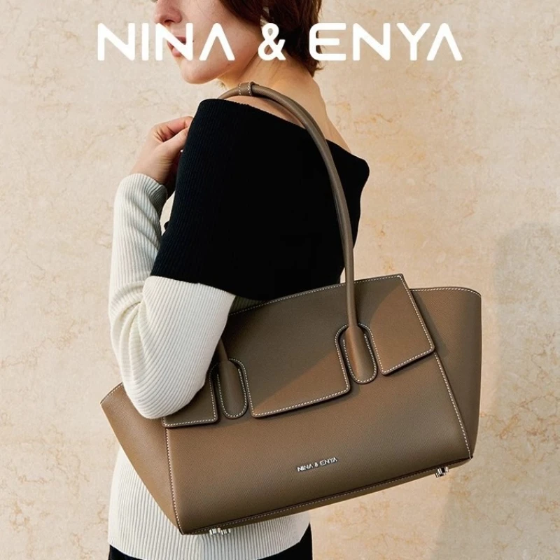 

NINA ENYA 2025 Fashion Large Eye Bag Single Shoulder Handbag Genuine Leather Bag Women's New Style