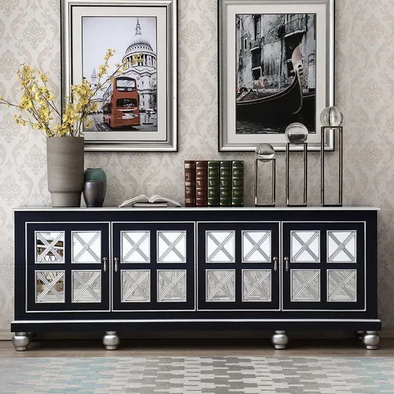 

European retro 1.8-meter TV cabinet, engraved American light luxury glass audio-visual cabinet can be customized2005