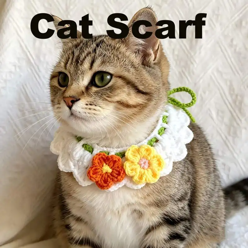 

Cat small Dog Scarf Party Decoration Pet Dress-up Set Hand-Weaven Adjustable White red yellow Flower Sweet Style cat accessories