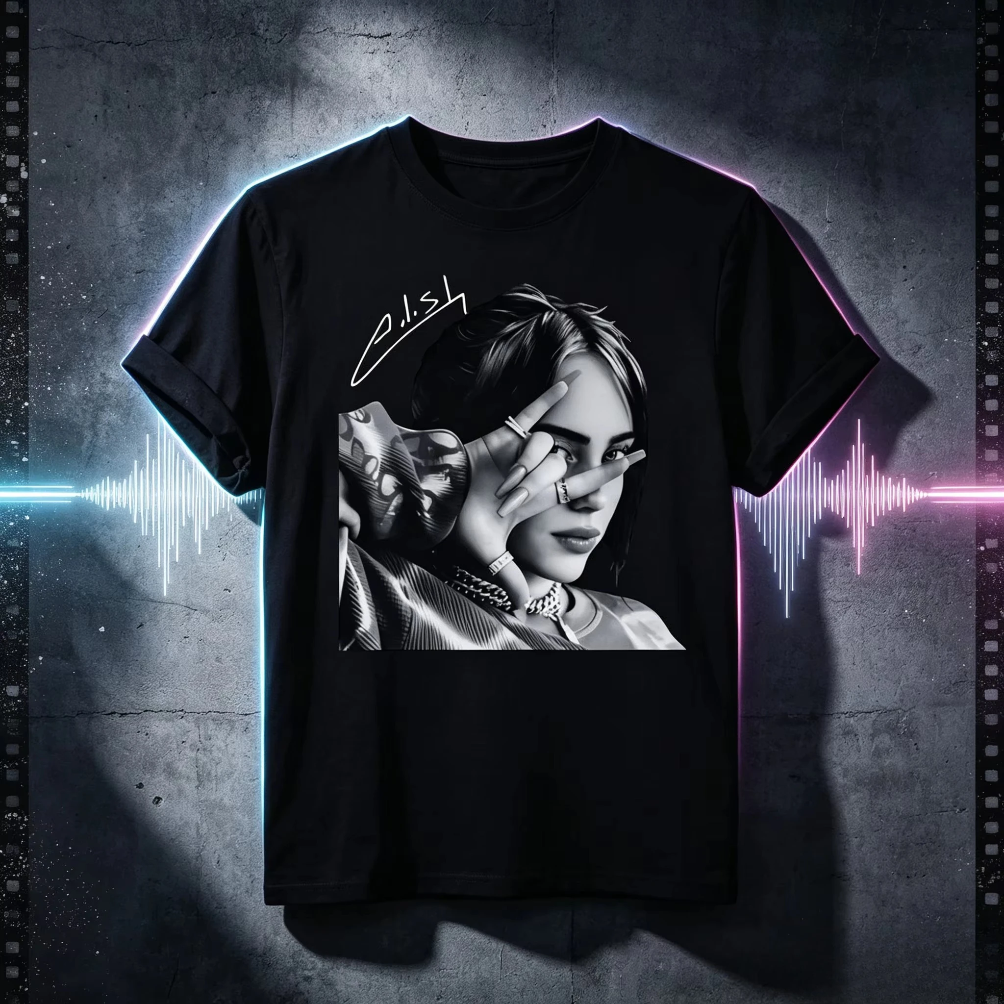 2026 Hotsale New Singer Billie Eilish Portrait T-Shirt Cotton Men's Summer Women's Hip Hop Short Sleeve Tshirt Unisex Y2K