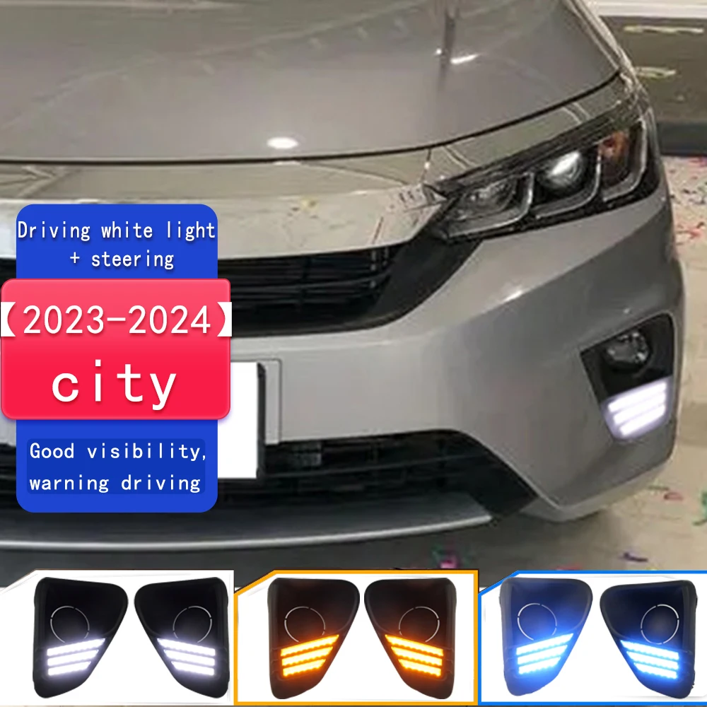 

Автомобильный ДХО для Honda City RS 2023 2024 2025 светодиодные дневные ходовые огни противотуманные фары с указателем поворота переднего бампера противотуманные фары