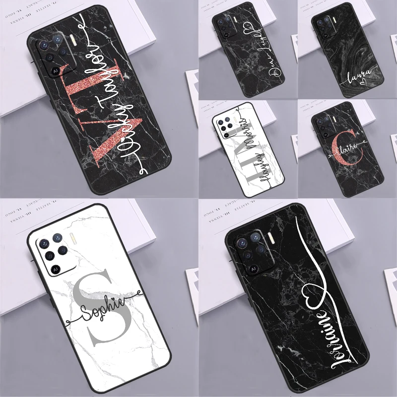 marble heart name custom monogram Case For OPPO A54S A57S A96 A76 A16 A5 A9 A15 A54 A74 A94 A78 A98 A17 A77 A52 A72 A93 A53S