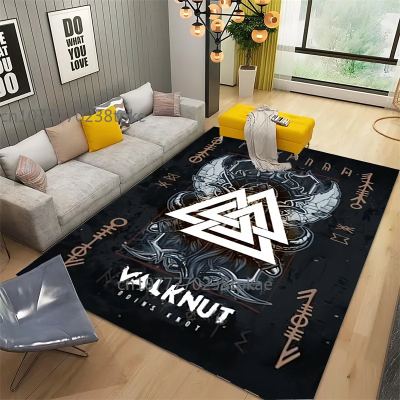 

V-Viking Rune Rug Comfortable Retro Creative Living Room Bedroom Sofa Area Carpet, Outdoor Camping Children's Crawling Mat