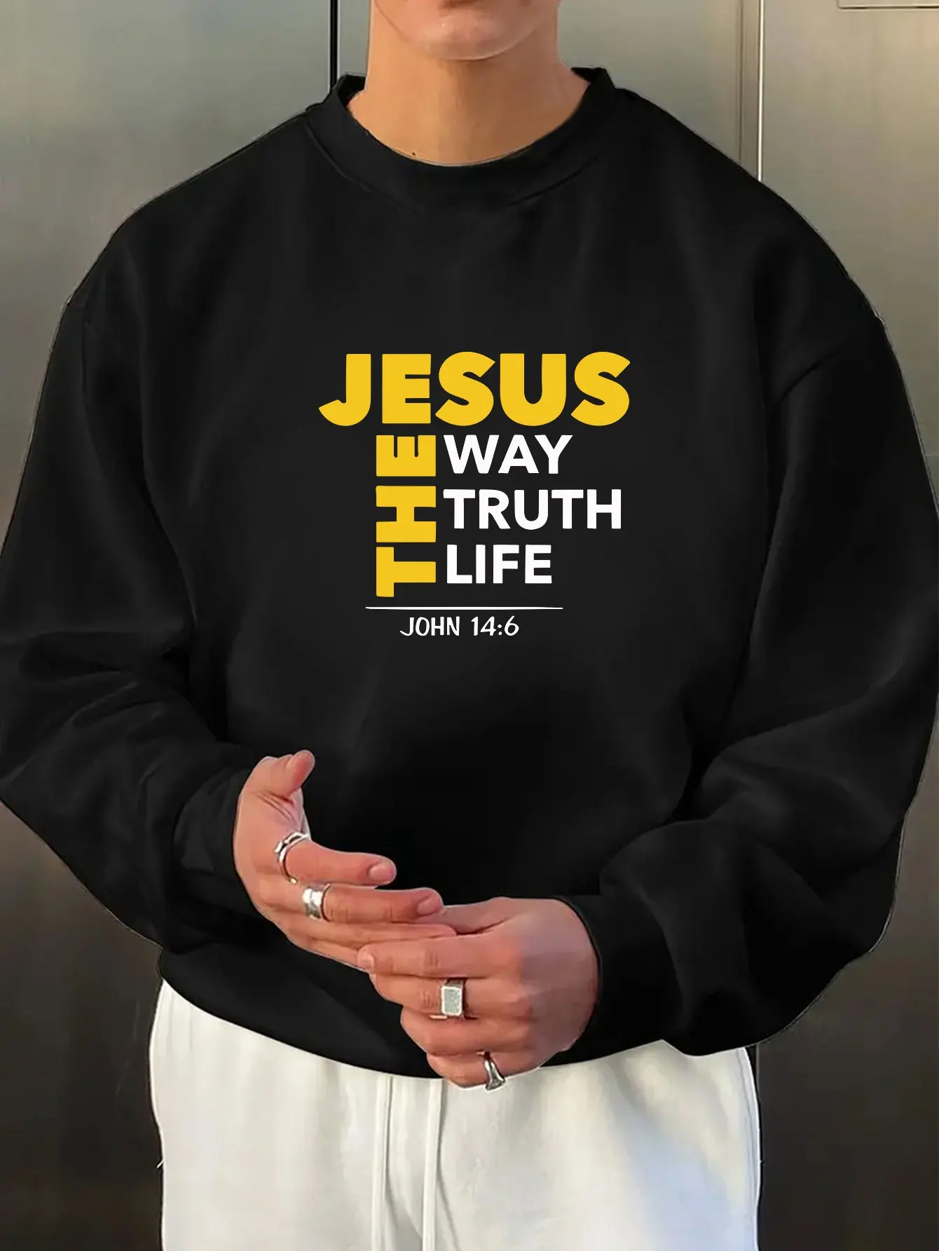 

Мужская толстовка с круглым вырезом с рисунком «Иисус Шлях, Правда и жизнь» — уютная толстовка с длинными рукавами на осень/зиму
