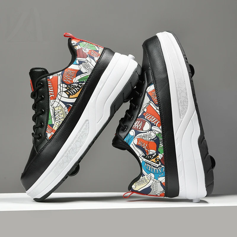 

Детская обувь для катания на роликовых коньках, прочная усадочная обувь на четыре колеса, модная обувь на шнуровке для развлечений на открытом воздухе, спортивная обувь на колесах для детей