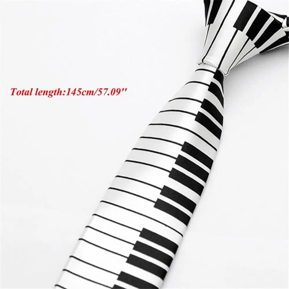 Vestido de lujo personalizado para hombres Corbata de música clásica Corbata delgada Corbata de teclado de piano Blanco y negro