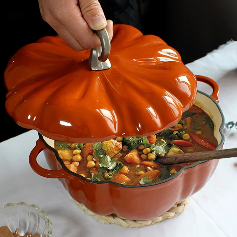 Enamel Cast Iron Pot Pumpkin Cocotte Dutch Oven 3.5 Quart Burnt Orange Casserole Pot with Lid