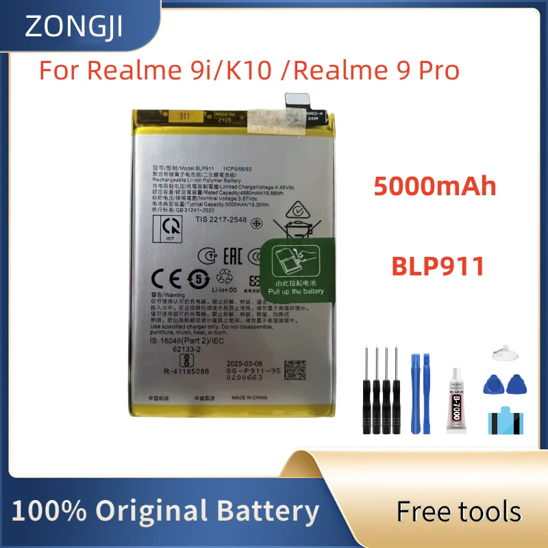 

Новый сменный аккумулятор 5000 мАч BLP911 для Realme 9i/K10/Realme 9 Pro, аккумуляторы для мобильных телефонов + бесплатные инструменты