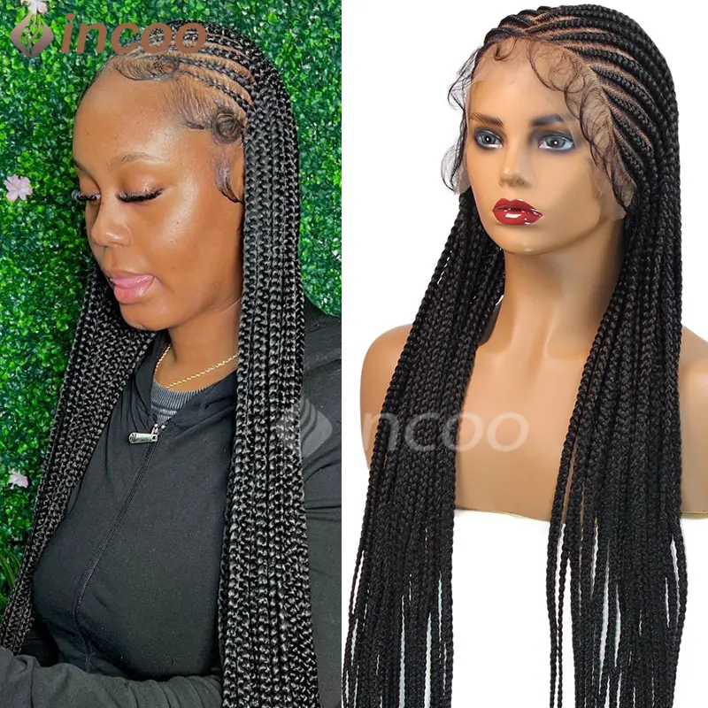 

Tribal Braids Wig Synthetic Full Lace Front Braided Wigs 36'' Cornrow Black Braid Wig Women Knotless Faux Locs Jumbo Braided Wig