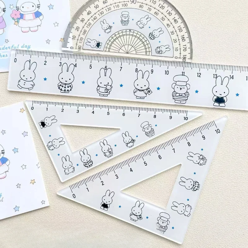 

New Miffy Cute Cartoon High Beauty Miffy Rabbit Acrylic Student Stationery Set Ruler for Learning, Complete Set of School Gifts